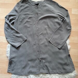 Eileen Fisher Stone Grey Button Down Tunic XL